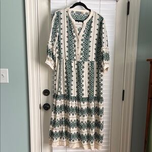 Green and Cream Maxi Dress